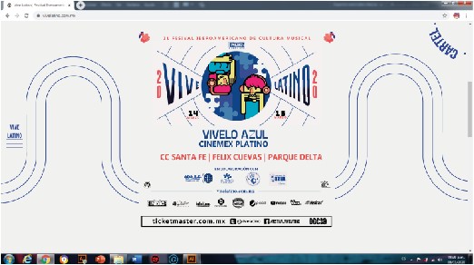 Ejemplo de la publicidad de Vivelo Azul en la pagina de Vive Latino